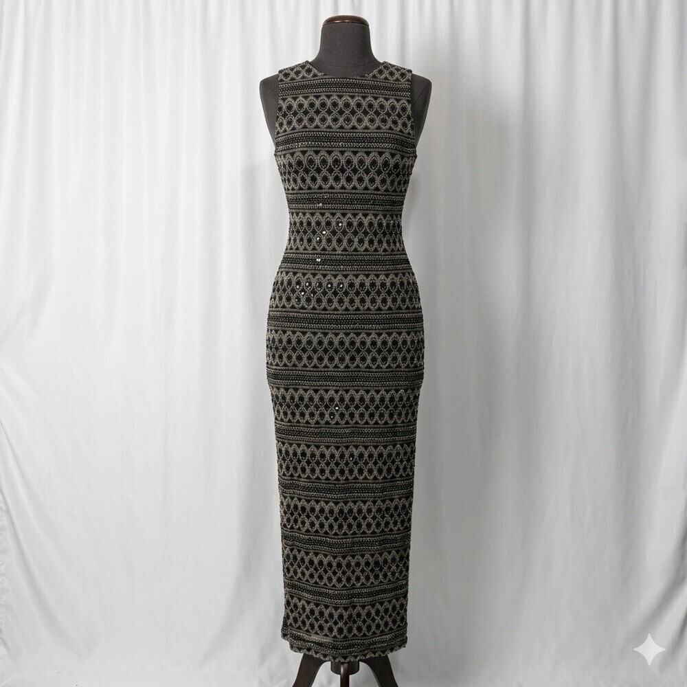 Rimini by Shaw Sleeveless Size 6 Maxi Pencil Dress Geometric Pattern Beaded
